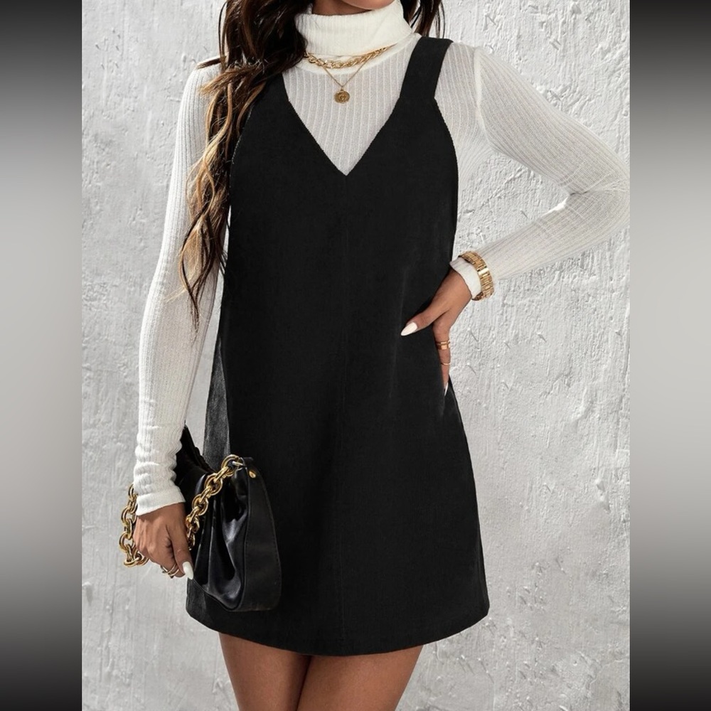 SHEIN Corduroy Overall Black Dress